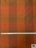 Gingham Plaid Yarn-Dyed Silk Shantung - Burnt Orange / Khaki Green