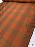 Gingham Plaid Yarn-Dyed Silk Shantung - Burnt Orange / Khaki Green
