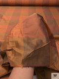 Gingham Plaid Yarn-Dyed Silk Shantung - Burnt Orange / Khaki Green