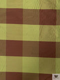 Gingham Plaid Yarn-Dyed Silk Shantung - Olive Green / Brown