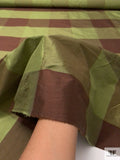 Gingham Plaid Yarn-Dyed Silk Shantung - Olive Green / Brown