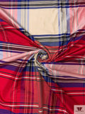 Plaid Yarn-Dyed Silk Shantung - Hot Cranberry / Purple / Off-White / Black