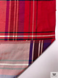 Plaid Yarn-Dyed Silk Shantung - Hot Cranberry / Purple / Off-White / Black