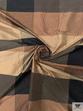 Gingham Plaid Yarn-Dyed Silk Shantung - Nude Browns / Vintage Beige / Black