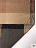 Gingham Plaid Yarn-Dyed Silk Shantung - Nude Browns / Vintage Beige / Black