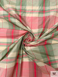 Plaid Yarn-Dyed Silk Taffeta - Dusty Aqua / Cranberry / Off-White