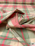 Plaid Yarn-Dyed Silk Taffeta - Dusty Aqua / Cranberry / Off-White
