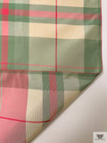 Plaid Yarn-Dyed Silk Taffeta - Dusty Aqua / Cranberry / Off-White