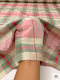 Plaid Yarn-Dyed Silk Taffeta - Dusty Aqua / Cranberry / Off-White