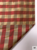 Gingham Check Yarn-Dyed Silk Taffeta - Khaki / Burgundy