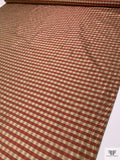 Gingham Check Yarn-Dyed Silk Taffeta - Khaki / Burgundy