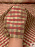 Gingham Check Yarn-Dyed Silk Taffeta - Khaki / Burgundy