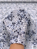 Ditsy Floral Matte-Side Printed Silk Charmeuse - Icy Blue / Navy / White