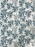 Botanical Watercolor Matte-Side Printed Silk Charmeuse - Icy Blues / Off-White