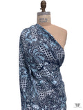 Ornate Batik Phoenix Matte-Side Printed Silk Charmeuse - Navy / Seafoam Blue / White