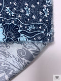 Ornate Batik Phoenix Matte-Side Printed Silk Charmeuse - Navy / Seafoam Blue / White