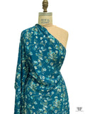 Floral Matte-Side Printed Silk Charmeuse - Teal Blue / Green / Off-White