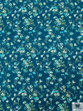 Floral Matte-Side Printed Silk Charmeuse - Teal Blue / Green / Off-White