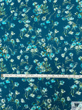 Floral Matte-Side Printed Silk Charmeuse - Teal Blue / Green / Off-White