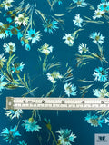 Floral Matte-Side Printed Silk Charmeuse - Teal Blue / Green / Off-White