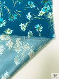 Floral Matte-Side Printed Silk Charmeuse - Teal Blue / Green / Off-White