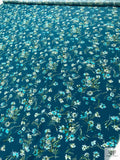 Floral Matte-Side Printed Silk Charmeuse - Teal Blue / Green / Off-White