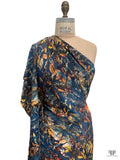 Hazy Abstract Floral Matte-Side Printed Silk Charmeuse - Midnight Teal / Orange / Yellow / Black
