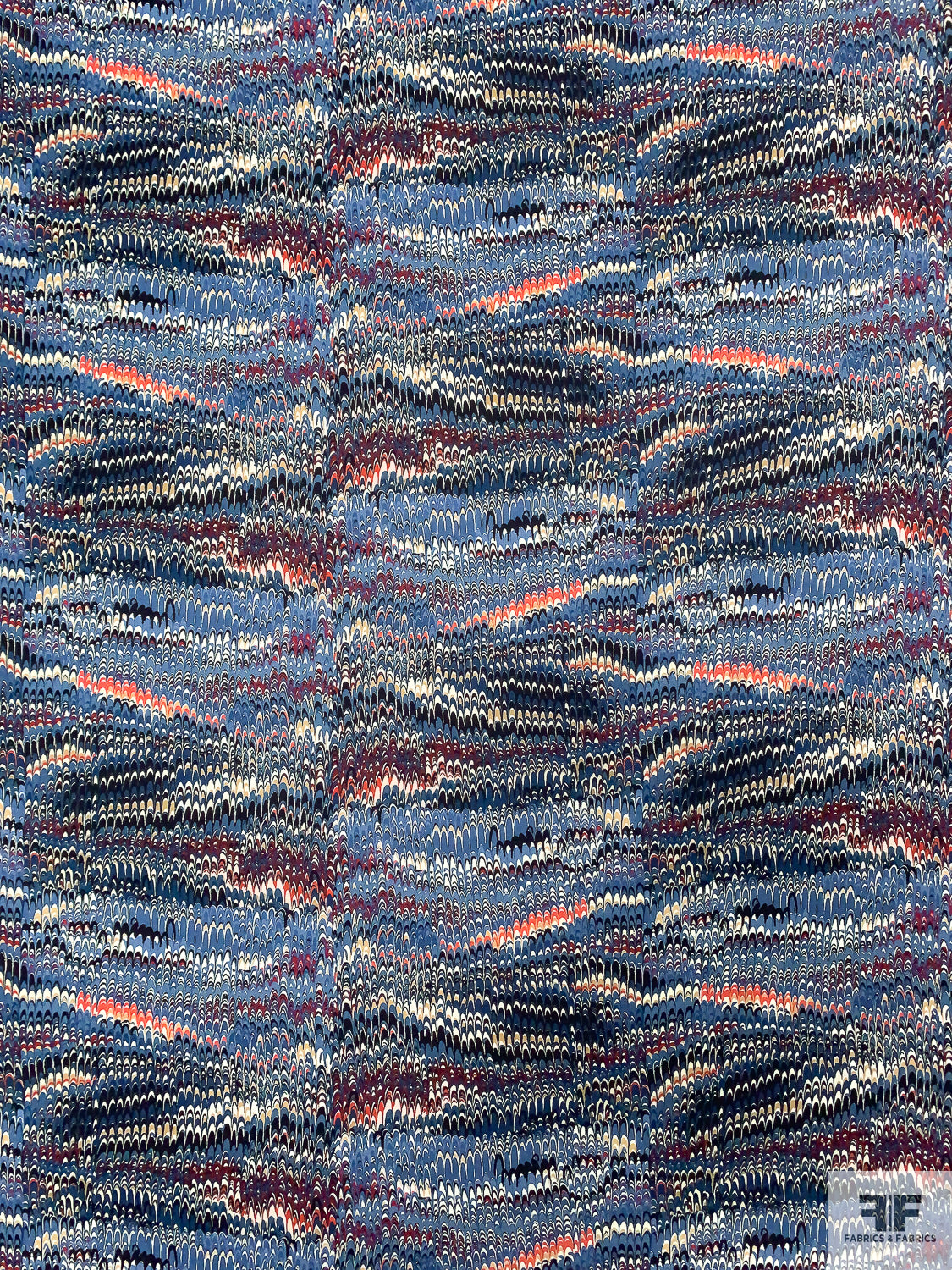 Fabric Blue Ripple Ripple Wave Matte-Side Printed Silk Charmeuse - Cadet Blue/Multicolor ...
