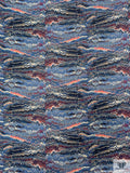 Ripple Wave Matte-Side Printed Silk Charmeuse - Cadet Blue / Multicolor