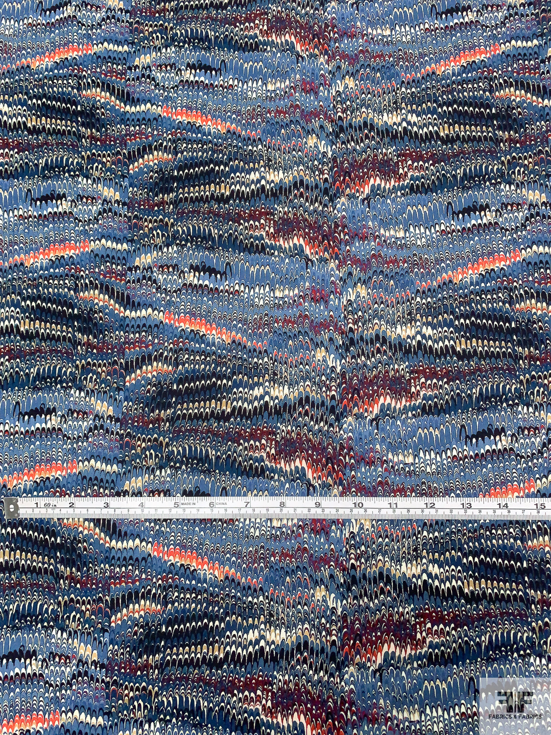 Fabric Blue Ripple Ripple Wave Matte-Side Printed Silk Charmeuse - Cadet Blue/Multicolor ...