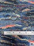 Ripple Wave Matte-Side Printed Silk Charmeuse - Cadet Blue / Multicolor
