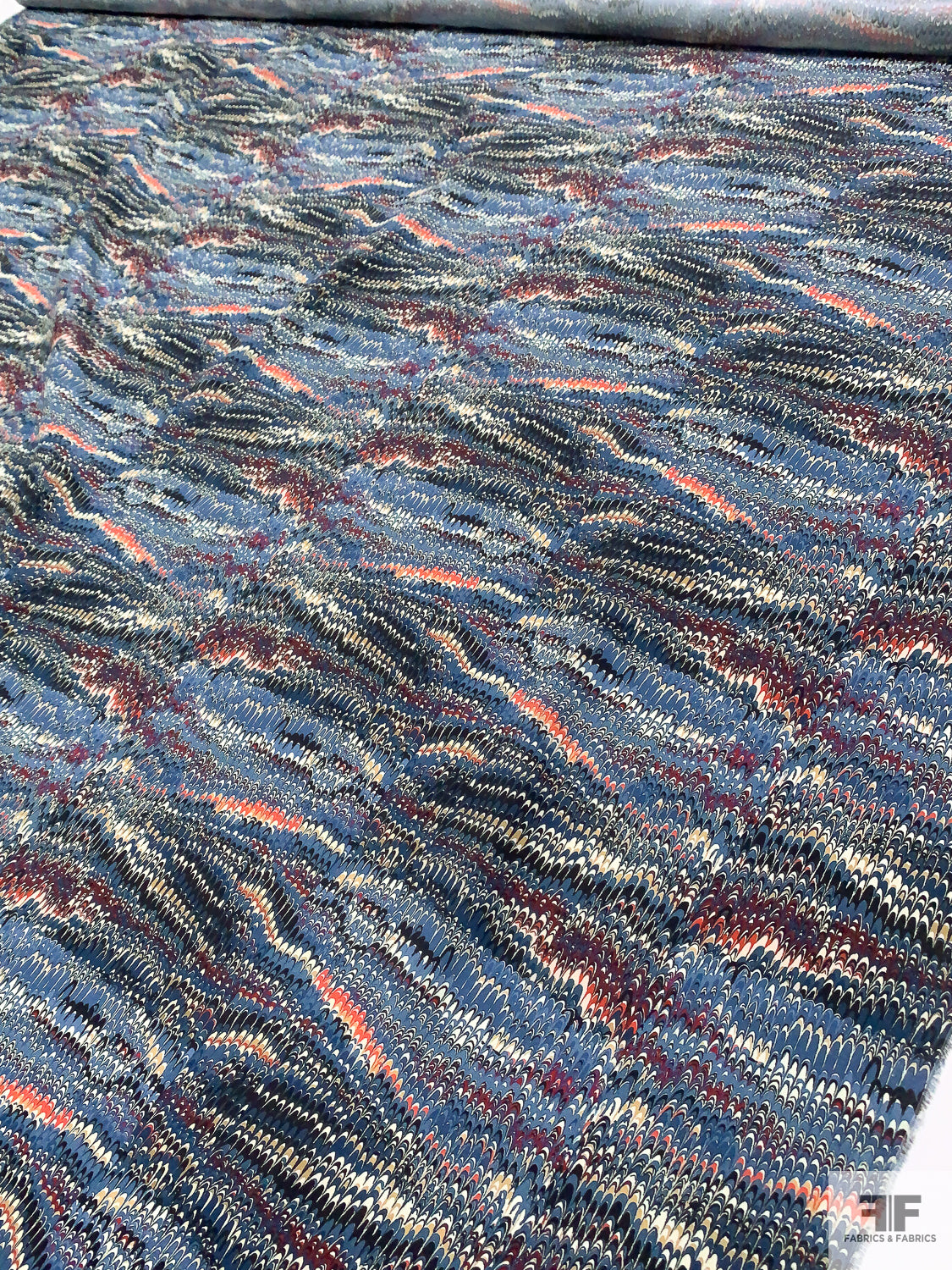 Fabric Blue Ripple Ripple Wave Matte-Side Printed Silk Charmeuse - Cadet Blue/Multicolor ...