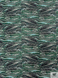Ripple Wave Matte-Side Printed Silk Charmeuse - Greens / Black / Off-White