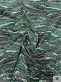 Ripple Wave Matte-Side Printed Silk Charmeuse - Greens / Black / Off-White