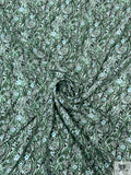 Field of Floral Matte-Side Printed Silk Charmeuse - Green / Seafoam / Grey / Black