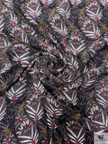 Blooming Leaves Matte-Side Printed Silk Charmeuse - Black / Off-White / Turmeric / Deep Raspberry