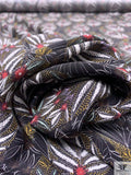 Blooming Leaves Matte-Side Printed Silk Charmeuse - Black / Off-White / Turmeric / Deep Raspberry