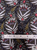 Blooming Leaves Matte-Side Printed Silk Charmeuse - Black / Off-White / Turmeric / Deep Raspberry