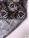 Blooming Leaves Matte-Side Printed Silk Charmeuse - Black / Off-White / Turmeric / Deep Raspberry