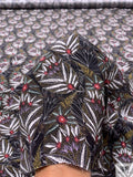 Blooming Leaves Matte-Side Printed Silk Charmeuse - Black / Off-White / Turmeric / Deep Raspberry