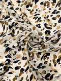 Animal Pattern Brushstrokes Matte-Side Printed Silk Charmeuse - Olive-Gold / Black / Off-White