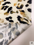 Animal Pattern Brushstrokes Matte-Side Printed Silk Charmeuse - Olive-Gold / Black / Off-White