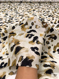 Animal Pattern Brushstrokes Matte-Side Printed Silk Charmeuse - Olive-Gold / Black / Off-White