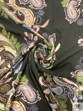 Paisley Matte-Side Printed Silk Charmeuse - Forest Green / Greens / Tan / Brown