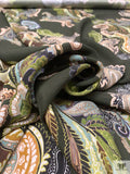 Paisley Matte-Side Printed Silk Charmeuse - Forest Green / Greens / Tan / Brown