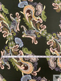 Paisley Matte-Side Printed Silk Charmeuse - Forest Green / Greens / Tan / Brown