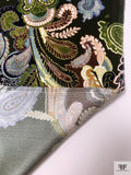 Paisley Matte-Side Printed Silk Charmeuse - Forest Green / Greens / Tan / Brown
