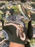 Paisley Matte-Side Printed Silk Charmeuse - Forest Green / Greens / Tan / Brown