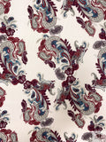 Paisley Matte-Side Printed Crinkled Silk Charmeuse - Merlot / Off-White / Grey / Deep Turquoise