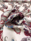 Paisley Matte-Side Printed Crinkled Silk Charmeuse - Merlot / Off-White / Grey / Deep Turquoise
